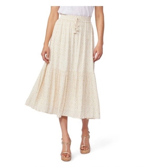 PAIGE Women's Jessalyn Midi Skirt Chic Tassel Tie Light and Airy in White Multi - Picture 1 of 16